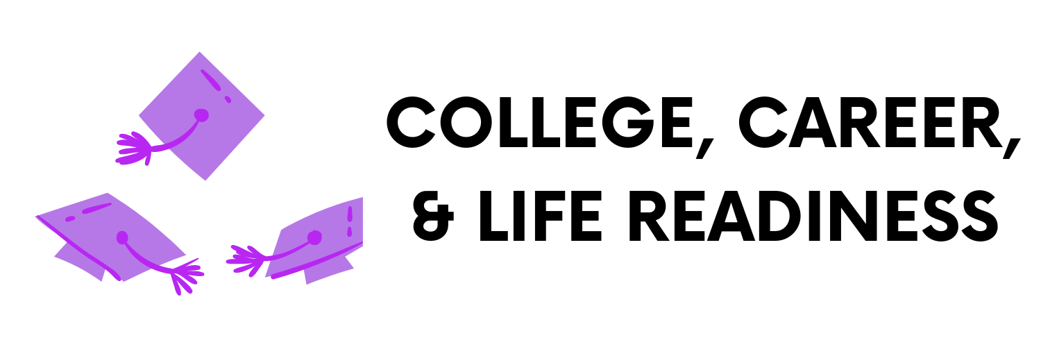 Graphic reading "College, career, and life readiness" with an icon of three graduation caps